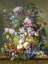 STILL LIFE FRUIT FLOWERS J