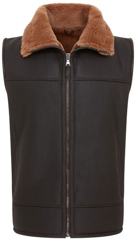 Men brown sheepskin leather - sheepskin,