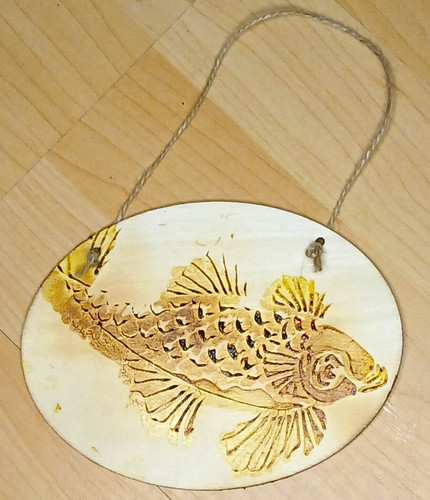 Engraved wooden fish hanging - wooden,