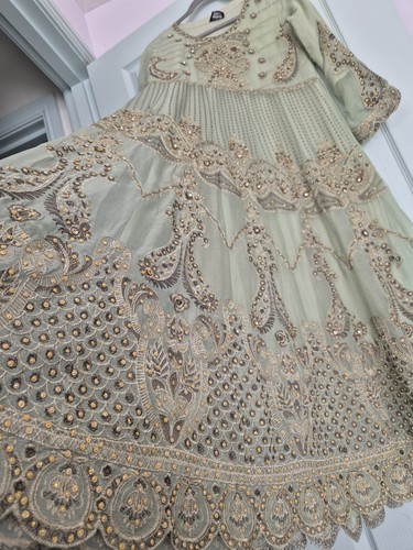 Green gold chiffon pakistani - gold,
