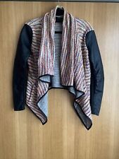 Ladies River Island Knitted Waterfall Jacket Size 8 With Faux Leather Sleeves