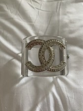 Clear Acrylic Signed Hinged Bangle Size S