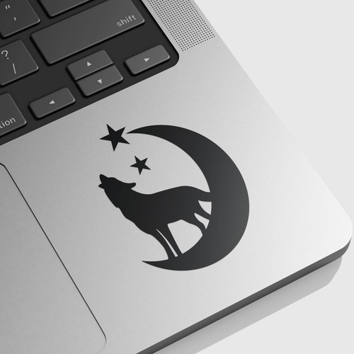Wolf howling crescent - at, moon