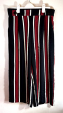 Zara TRF Collection Cropped Summer Trousers UK W32 in Black Red Striped Wide Leg