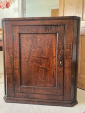 Large Antique Country Inlaid Oak Wall Hung Corner Cabinet