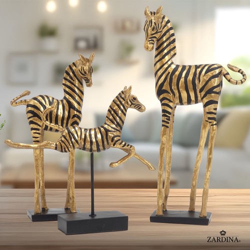 Golden zebras art sculpture - golden,