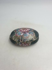 CHINESE PORCELAIN OBLONG LIDDED TRINKET BOX GREY WATER LILY FLORAL HAND PAINTED