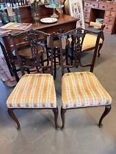 Pair pretty pink fabric covered carved Edwardian occasional or bedroom chairs