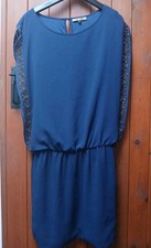 Biba Blue Tunic Dress Iconic Sequin Logo Trim Size 14 - Great Price 