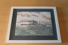 HMS HOOD ROYAL NAVY BATTLECRUISER FRAMED PRINT of a ORIGINAL PAINTING - 1930