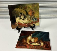 Gorgeous Pair of Original Vintage Oil Paintings – Charming Kitten Scenes