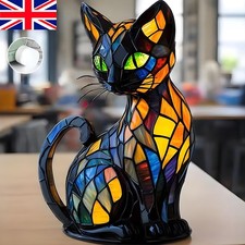 Stained Glass Tabletop Cats Stained Resin Table Light Cat Lamp  Home Bedroom