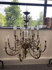 2 Tier 16 Arm Brass Flemish Chandelier  & Crystal Detail Very Large H91cm W75cm