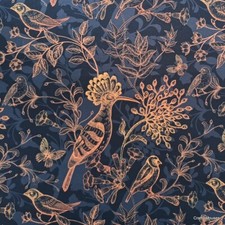 Printed velour velvet Upholstery Fabric Exotic Bird on Black Grey 355gsm
