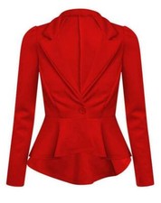 Ladies Long Sleeved Crop Frill Slim Fit Peplum Blazer Jacket Coat Size 8 - 16