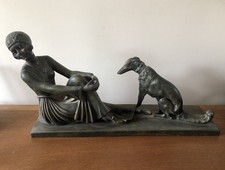 Large Art Deco Friends Forever Lady with a Dog Statue After Chiparus