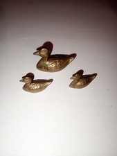 Vintage Set Of 3 Solid Brass Miniature Ducks
