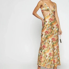 reformation poppies silk maxi dress cutout size uk 10 usa 6