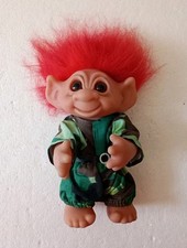 Vintage Thomas Dam Troll (1977) Red Hair Camo Jumpsuit Made in Denmark  9" Tall