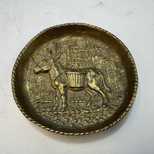 Brass Trinket Mini Dish Donkey Embossed Handmade 1970s Vintage