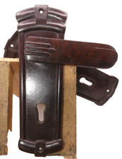 Original antique art deco pair of bakelite lever handles with backplates (BL202)