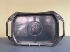 RARE EARLY 20TH CENTURY HUTTON OF SHEFFIELD PEWTER HAMMERED ARTS & CRAFTS TRAY