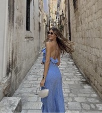 Zara Light Blue 55% Linen Midi