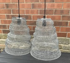 Pair of Vintage Grey Wire Mesh/Cage Beehive Lampshade Pendant Ceiling Lights 