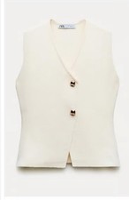 Zara Fine Knit Cream Waistcoat Gold Buttons Small