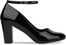 WOMENS LADIES BLOCK HEEL ANKLE STRAP WORK COURT EVENING DRESS GIRLS SHOES PUMPS