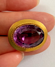 Antique Victorian 9 K Solid Gold Large Natural Amethyst Brooch Marked
