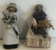 2x Vintage Clothes Peg Dolls handmade farmer haymaker 
