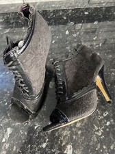 iron fist Black Peep Toe Gothic Heeled Ankle Boots Size 5