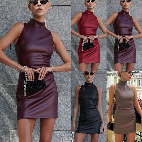 Womens sleeveless leather - sleeveless, pu