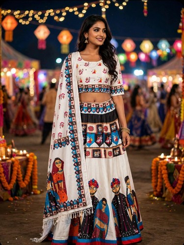 Indian folk art print lehenga - folk,