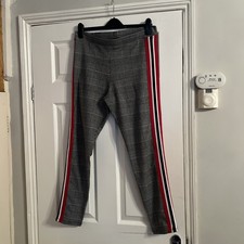 M&S Black Dogtooth With Stripe Leggings Size 16 New