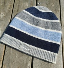 Genuine GANT USA Grey / Aqua Marl / Navy Striped 100% Lambswool Beanie Hat New