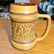 Lidded, Mustard Brown Tankard -Original BMF Bierseidel Germany 