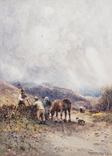 William Manners Watercolour 1912 Farmfolk on a Mountain Path Cumbria Lake Distri