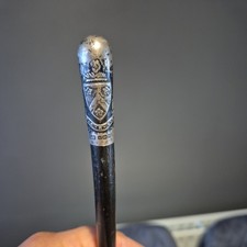 ANTIQUE EBONISED SWAGGER STICK, D.C.R.C.V,  SILVER TOPPED. BIRMINGHAM 1904.