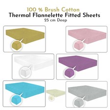 Flannelette Thermal Fitted Sheets 100% Brushed Cotton 25cm Deep Warm Bed Sheets