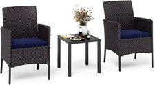 Outdoor Chair Patio Furniture Garden Bistro Rattan Chair Metal Side Coffee Table
