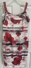 Ladies Size 16 White with Red Floral Print Lined Dress by Roman Originals