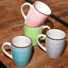 Set Of 4 Stoneware Pastel Coloured Mugs 360ml Swirl Pattern Drinks Coffee Cups