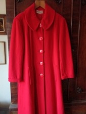 Pierre Cardin Paris Vintage 1970s Red Wool Long Fitted Coat  Size 10 /12