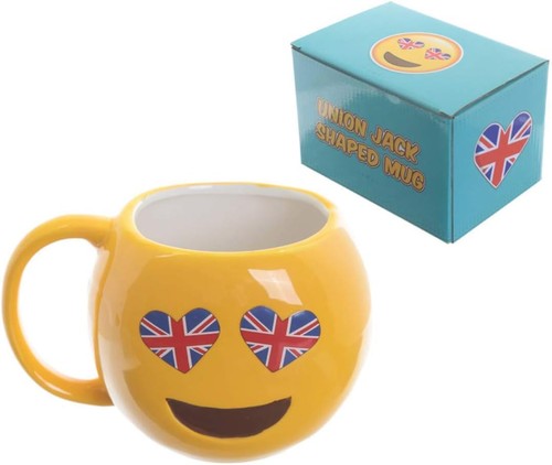 Yellow union jack smiley mug - smiley,