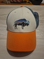 Patagonia Fitz Roy Bison Snapback Lopro Men's Trucker Hat, Orange, Teal Mesh Cap