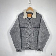 Levis Type 2 Denim Jacket Mens L Grey Sherpa Trucker Premium Big E Retro Vintage