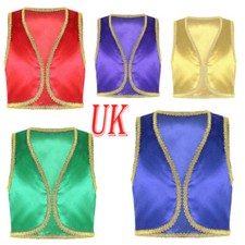 UK Kid Halloween Arabian Prince Costume Open Front Golden Braided Trim Waistcoat