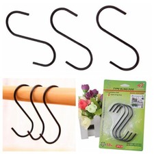 9x Stainless Steel S Shaped Black Hanging Hooks for Spoons Pans Pots Clothing
